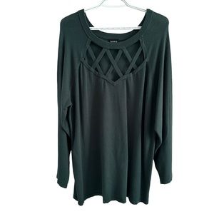 Torrid Cage Front Open Lattice Cutout Front Rayon Nylon Sweater Green Plus Sz 3X